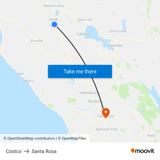 Costco to Santa Rosa map