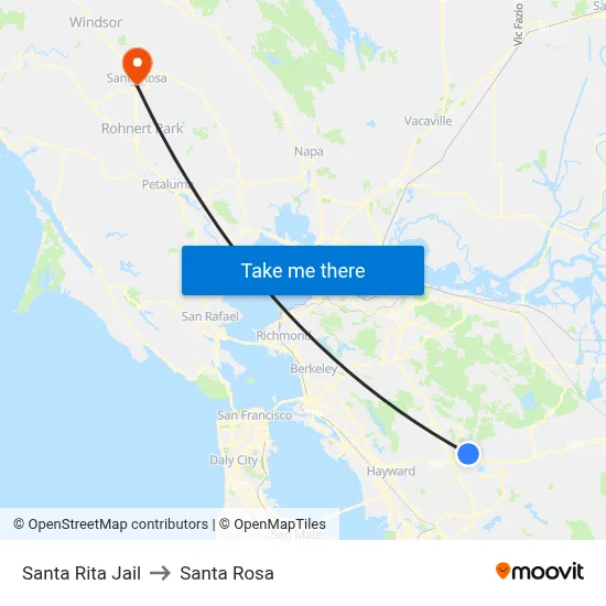 Santa Rita Jail to Santa Rosa map