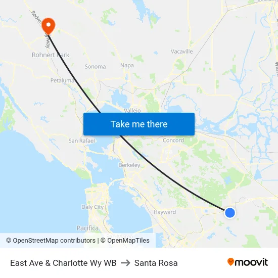 East Ave & Charlotte Wy WB to Santa Rosa map