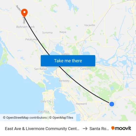 East Ave & Livermore Community Center EB to Santa Rosa map