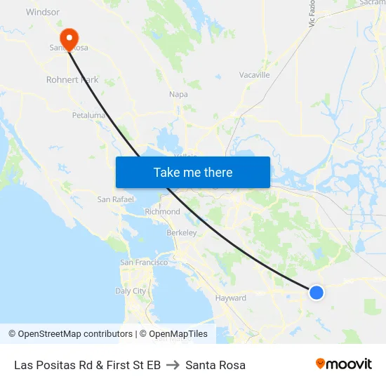 Las Positas Rd & First St EB to Santa Rosa map
