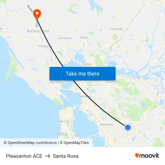 Pleasanton ACE to Santa Rosa map