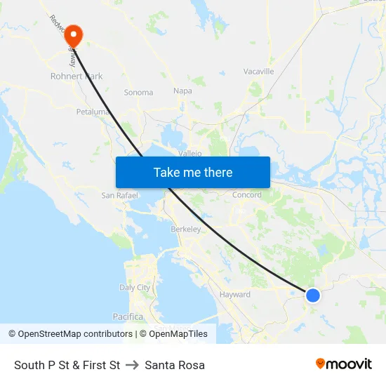 South P St & First St to Santa Rosa map