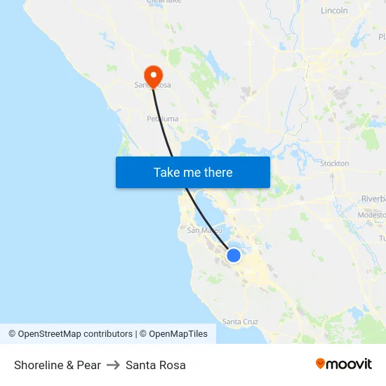 Shoreline & Pear to Santa Rosa map