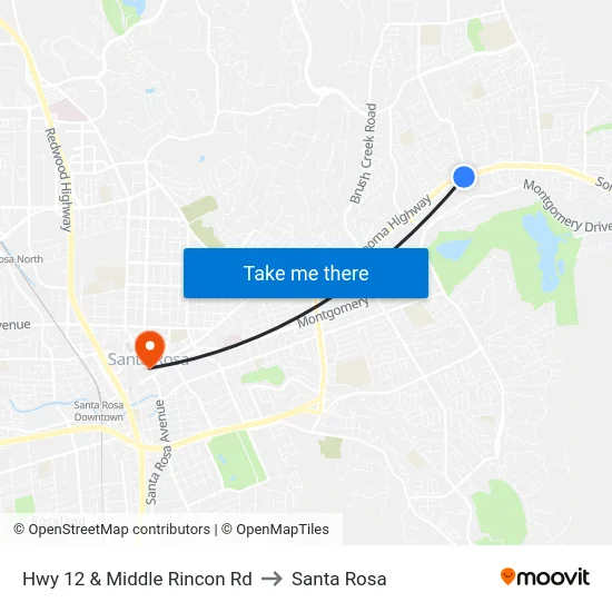 Hwy 12 & Middle Rincon Rd to Santa Rosa map