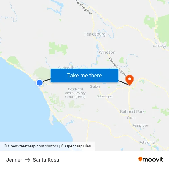 Jenner to Santa Rosa map