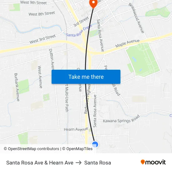 Santa Rosa Ave & Hearn Ave to Santa Rosa map