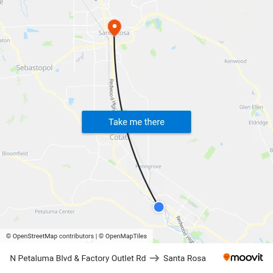 N Petaluma Blvd & Factory Outlet Rd to Santa Rosa map
