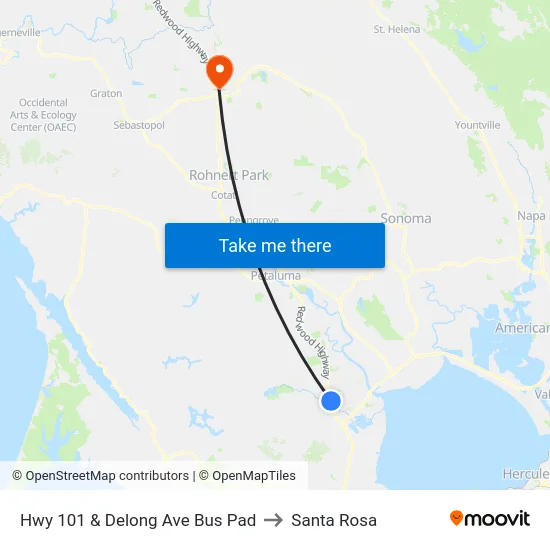 Hwy 101 & Delong Ave Bus Pad to Santa Rosa map