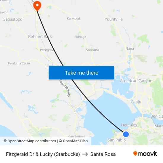 Fitzgerald Dr & Lucky (Starbucks) to Santa Rosa map
