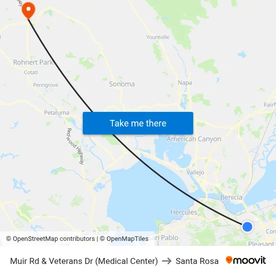 Muir Rd & Veterans Dr (Medical Center) to Santa Rosa map
