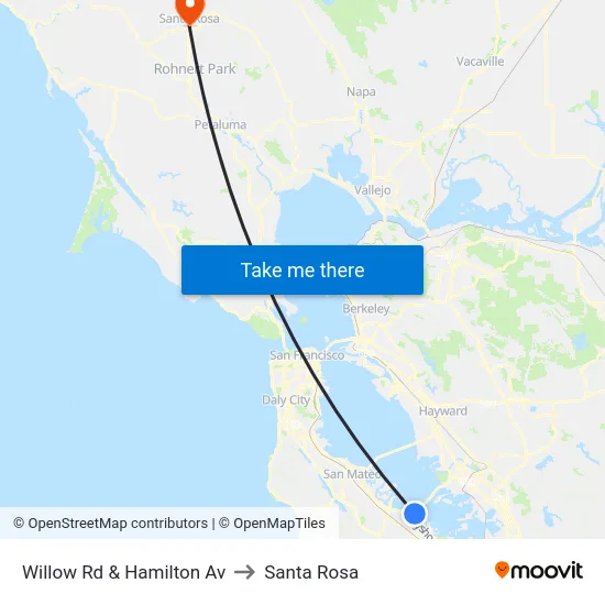 Willow Rd & Hamilton Av to Santa Rosa map