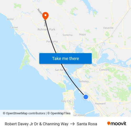 Robert Davey Jr Dr & Channing Way to Santa Rosa map