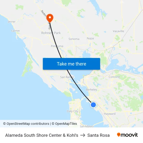 Alameda South Shore Center & Kohl's to Santa Rosa map