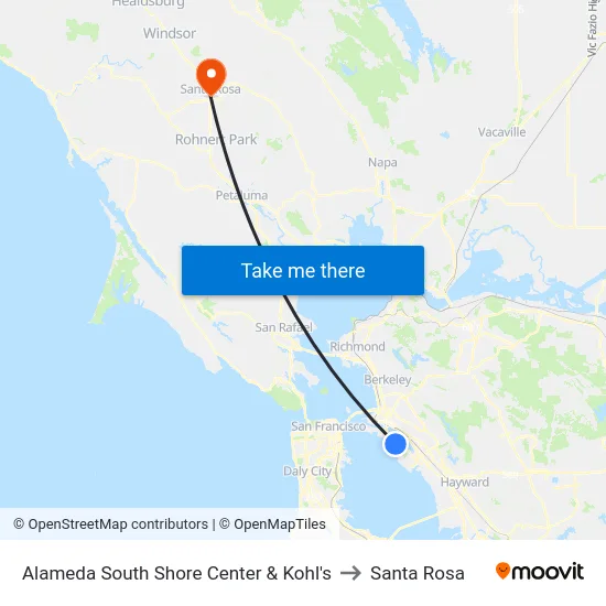 Alameda South Shore Center & Kohl's to Santa Rosa map