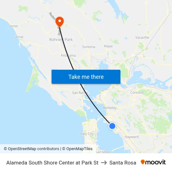 Alameda South Shore Center at Park St to Santa Rosa map