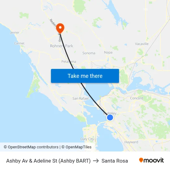 Ashby Av & Adeline St (Ashby BART) to Santa Rosa map