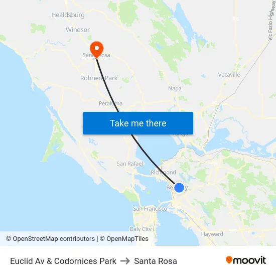 Euclid Av & Codornices Park to Santa Rosa map