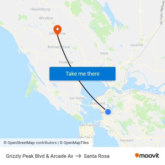 Grizzly Peak Blvd & Arcade Av to Santa Rosa map