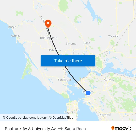 Shattuck Av & University Av to Santa Rosa map