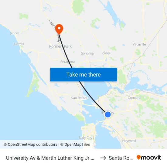 University Av & Martin Luther King Jr Way to Santa Rosa map