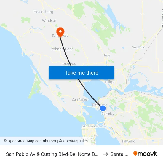 San Pablo Av & Cutting Blvd-Del Norte BART Stop D2 to Santa Rosa map
