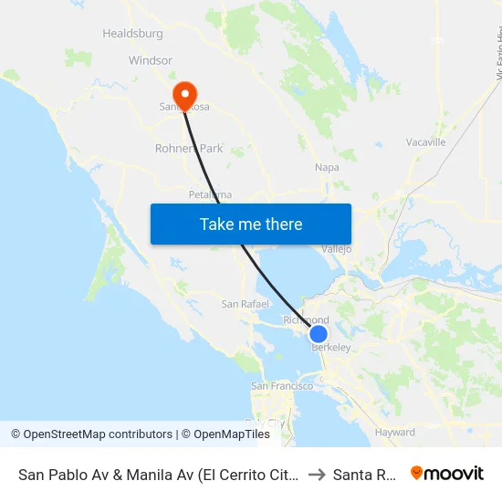 San Pablo Av & Manila Av (El Cerrito City Hall) to Santa Rosa map