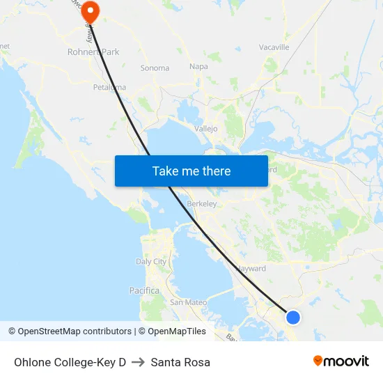 Ohlone College-Key D to Santa Rosa map
