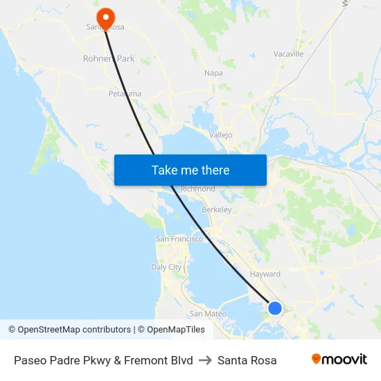 Paseo Padre Pkwy & Fremont Blvd to Santa Rosa map