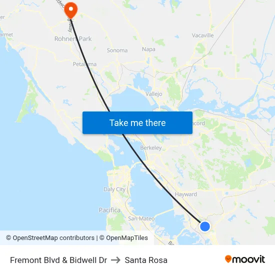 Fremont Blvd & Bidwell Dr to Santa Rosa map
