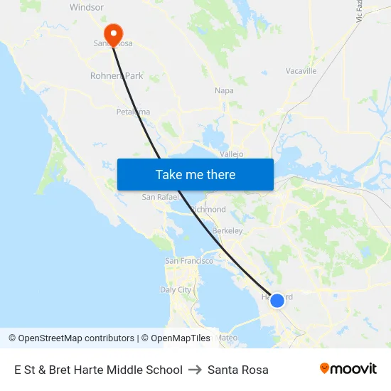 E St & Bret Harte Middle School to Santa Rosa map