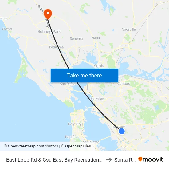 East Loop Rd & Csu East Bay Recreation & Wellness to Santa Rosa map