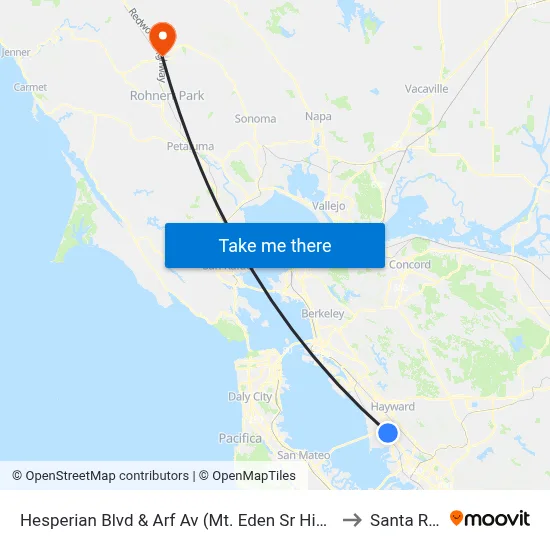 Hesperian Blvd & Arf Av (Mt. Eden Sr High School) to Santa Rosa map