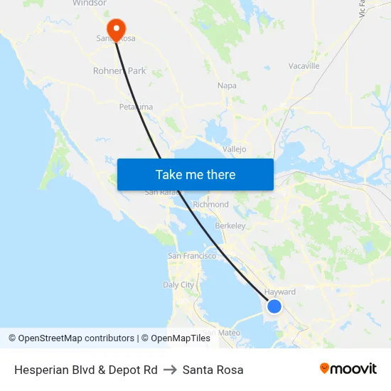 Hesperian Blvd & Depot Rd to Santa Rosa map