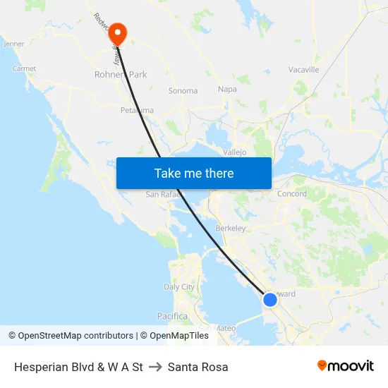 Hesperian Blvd & W A St to Santa Rosa map