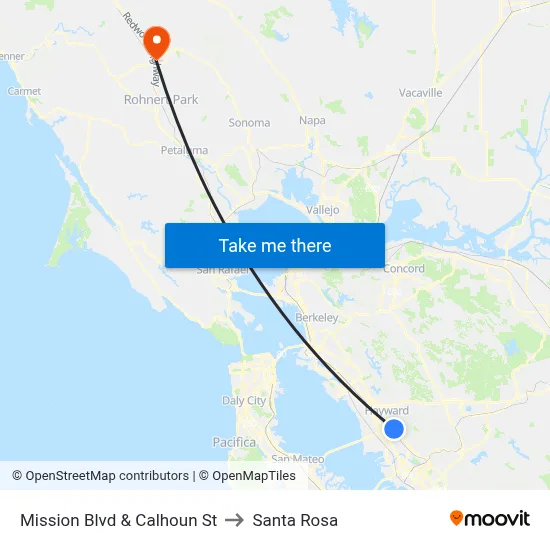 Mission Blvd & Calhoun St to Santa Rosa map