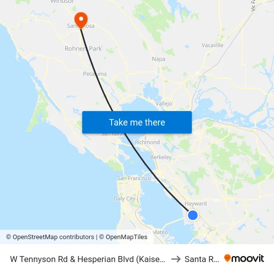 W Tennyson Rd & Hesperian Blvd (Kaiser Hospital) to Santa Rosa map