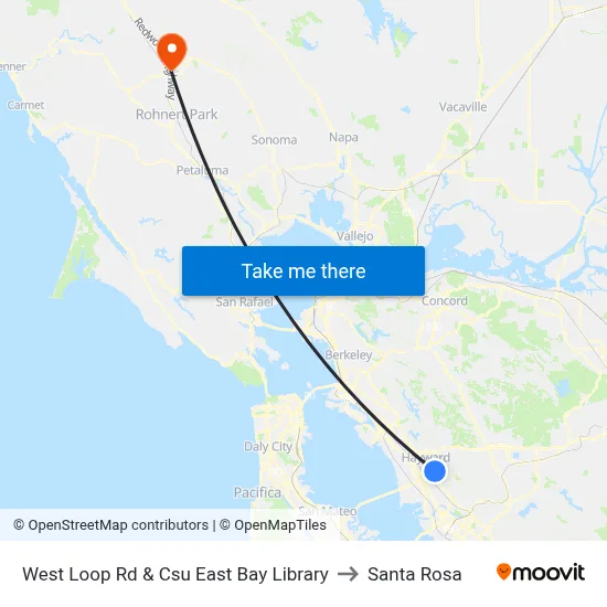 West Loop Rd & Csu East Bay Library to Santa Rosa map