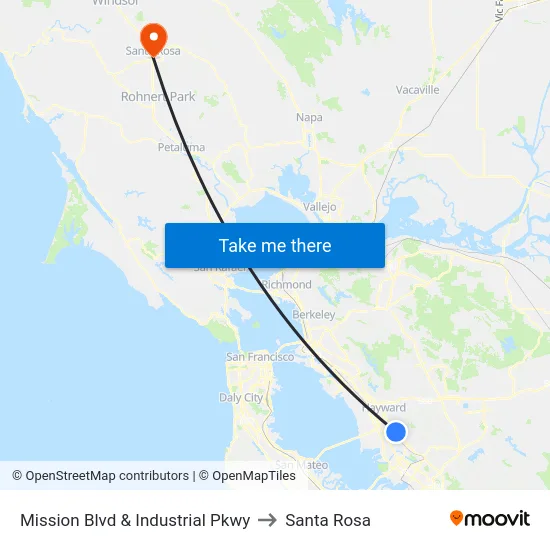 Mission Blvd & Industrial Pkwy to Santa Rosa map