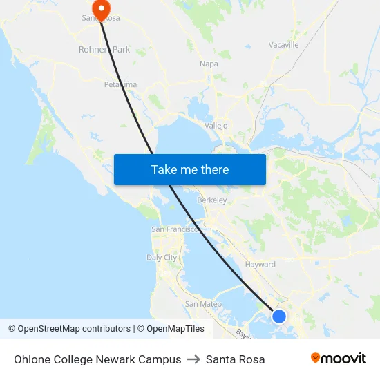 Ohlone College Newark Campus to Santa Rosa map