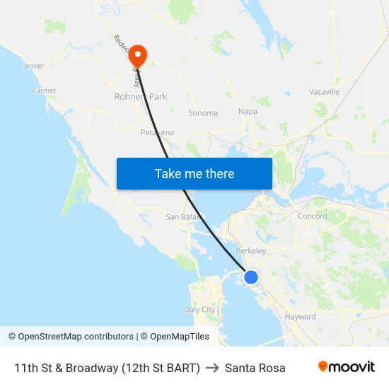 11th St & Broadway (12th St BART) to Santa Rosa map