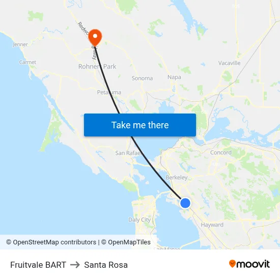 Fruitvale BART to Santa Rosa map