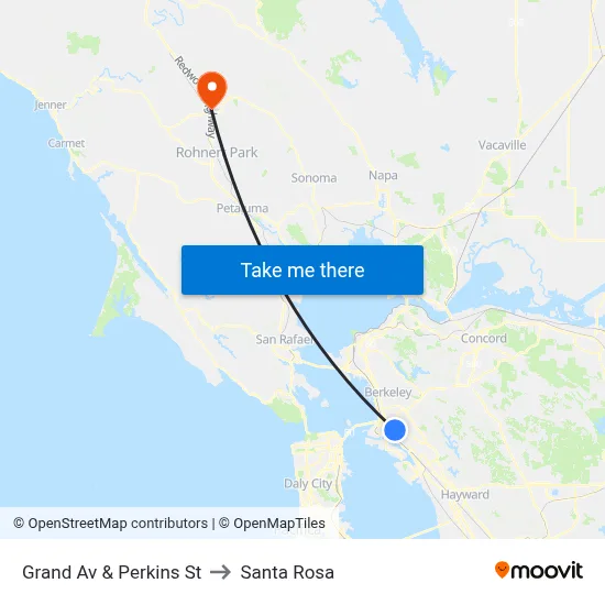 Grand Av & Perkins St to Santa Rosa map
