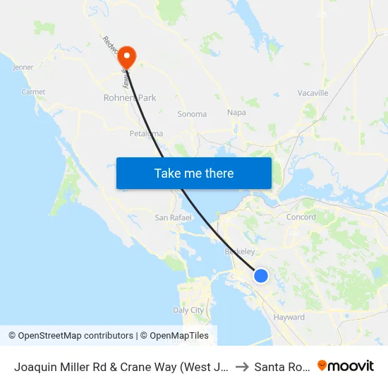 Joaquin Miller Rd & Crane Way (West Jctn) to Santa Rosa map