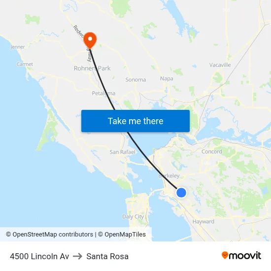 4500 Lincoln Av to Santa Rosa map