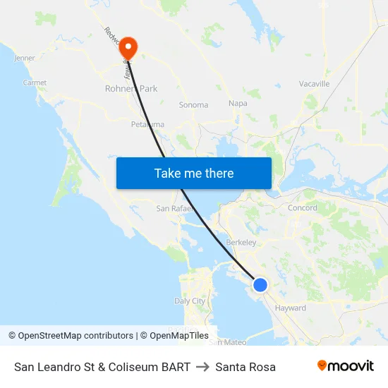 San Leandro St & Coliseum BART to Santa Rosa map