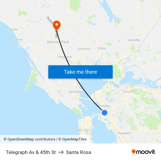 Telegraph Av & 45th St to Santa Rosa map