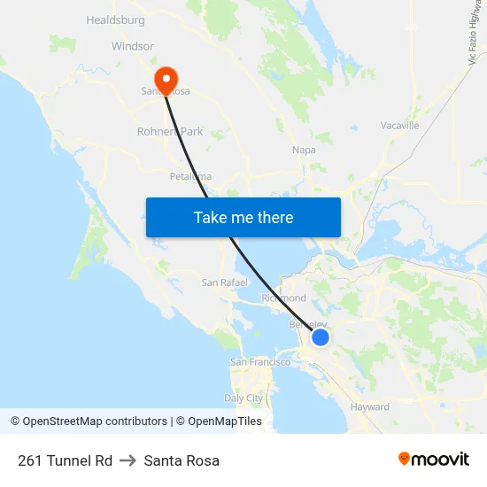 261 Tunnel Rd to Santa Rosa map