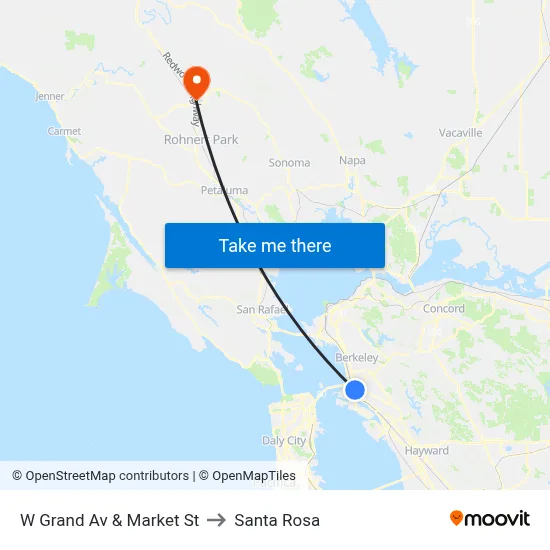 W Grand Av & Market St to Santa Rosa map