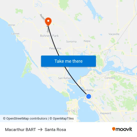 Macarthur BART to Santa Rosa map